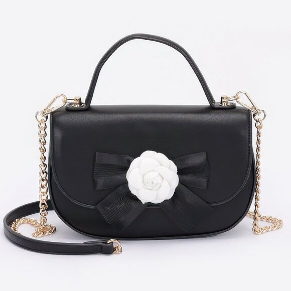 Leather Ribbon Top Handle Bag